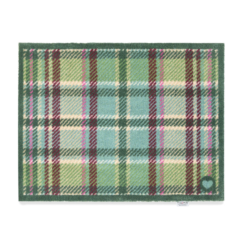Tartan Green Washable Doormat made from 100% recycled cotton, featuring a green plaid design.