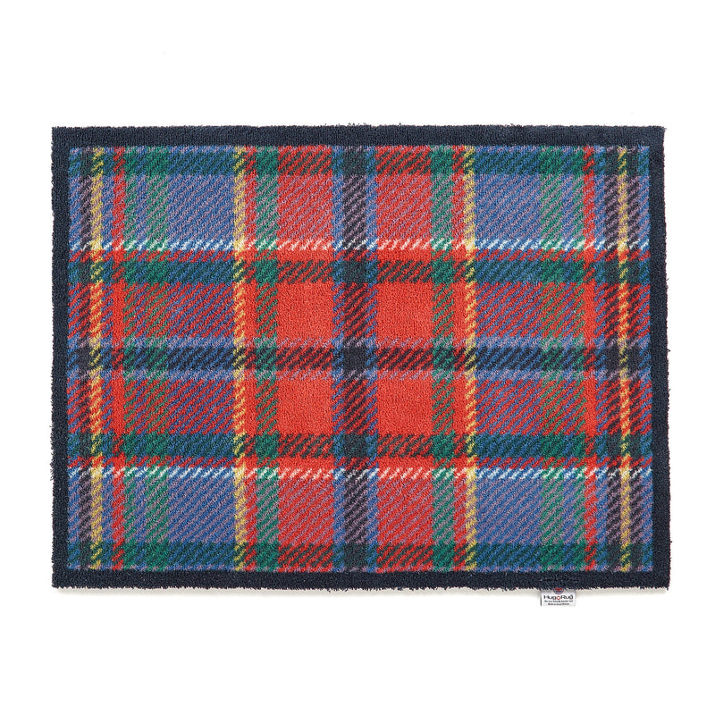 Tartan Red/Blue Washable Doormat made from 100% recycled cotton, featuring a tartan design in red and blue.