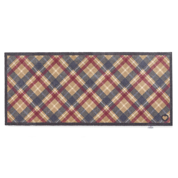 Overhead of Hug Rug black tartan paw washable runner