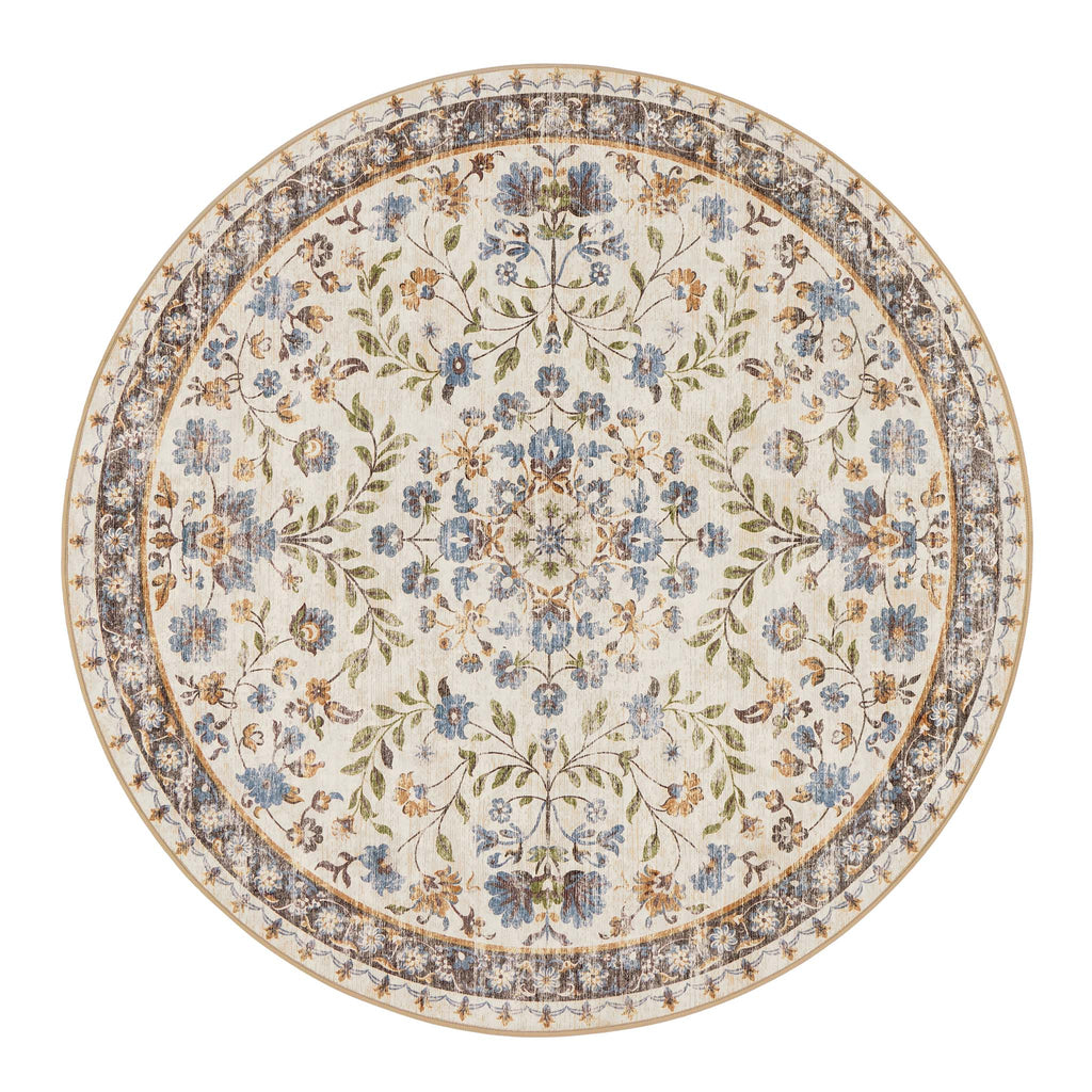 Cottage Garden Eco-Washable Circle Rug with a floral design.