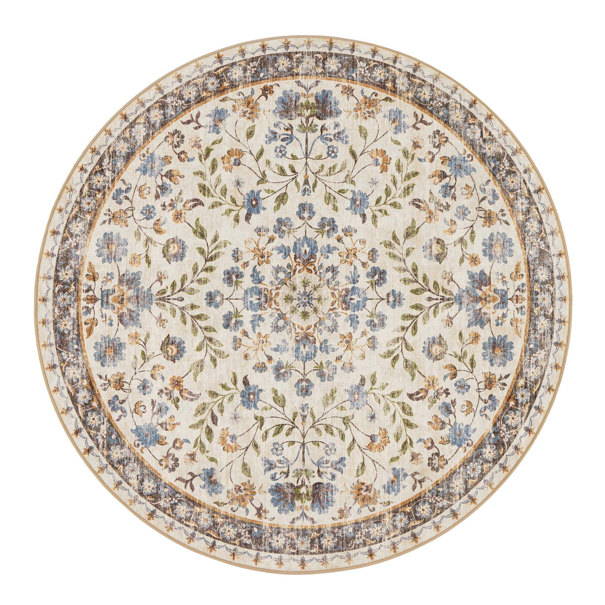 Cottage Garden Eco-Washable Circle Rug with a floral design.