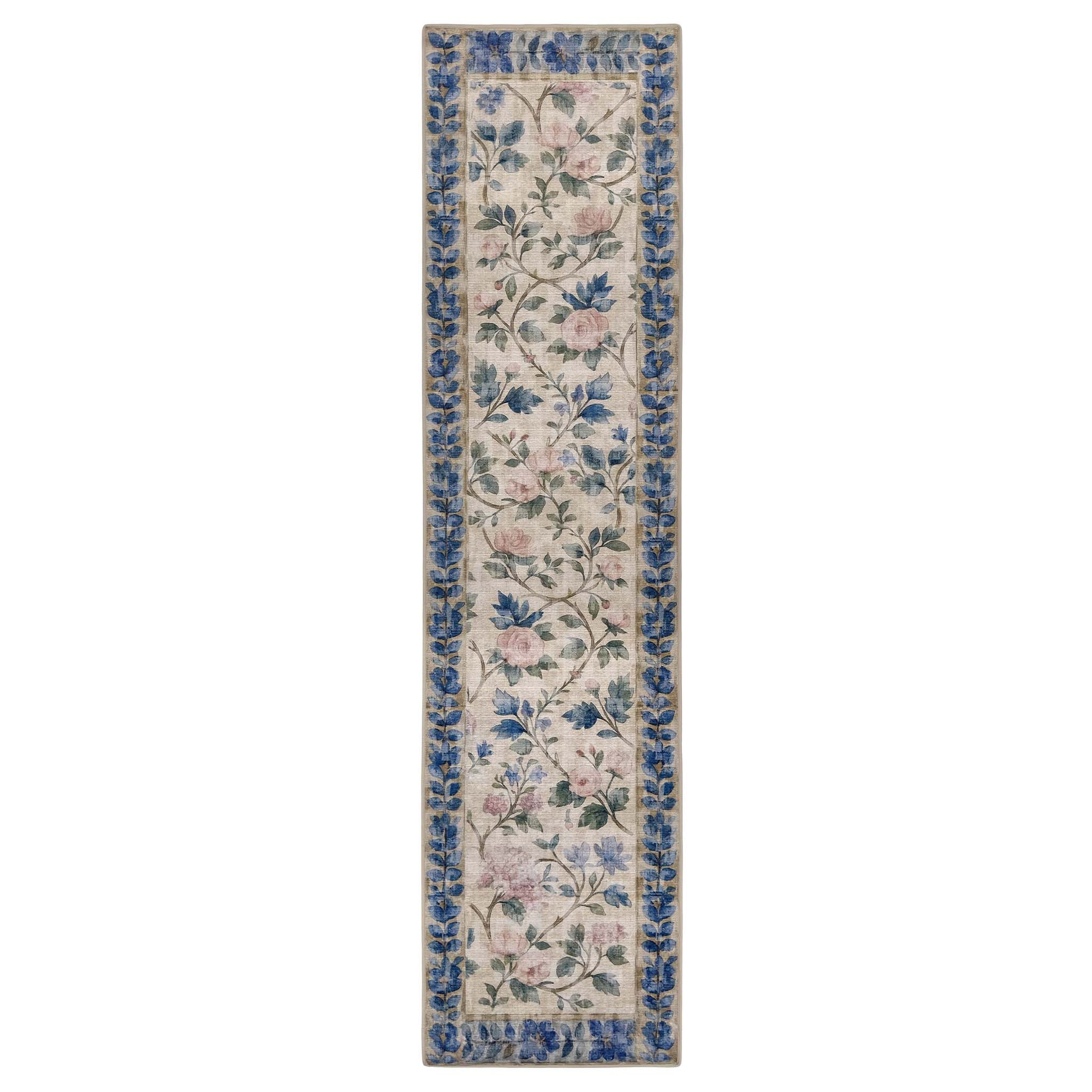 The Lady Rose Eco-Washable Rug Runner- 100% recycled content runner featuring a rose design.