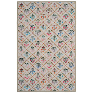 The Wildflower Patch Eco-Washable Rug- a beige eco-washable rug featuring vibrant florals.