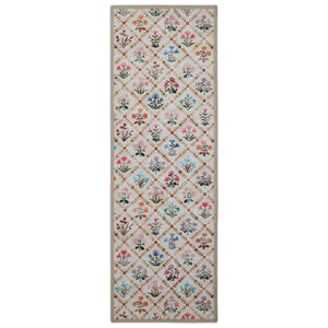 The Wildflower Patch Eco-Washable Runner- a beige eco-washable runner featuring vibrant florals.