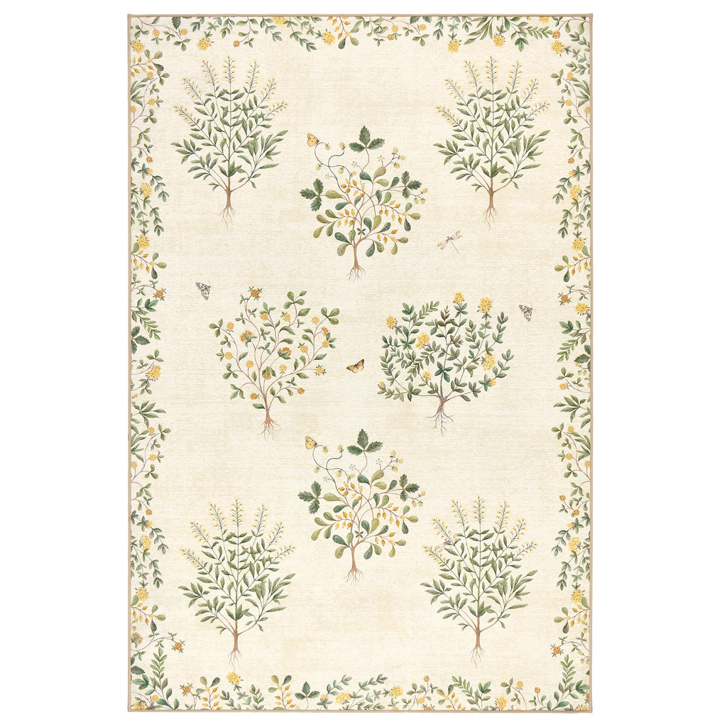Thyme Walk Lichen & Gooseberry Eco-Washable Rug with a nature inspired pattern. 