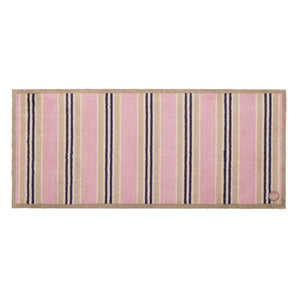 Timeless Stripe Blush Runner- 100% recycled cotton runner featuring a pink and beige striped pattern.