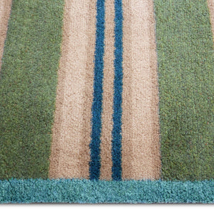 Timeless Stripe Green Doormat- 100% recycled cotton doormat featuring beige, blue and green striped pattern.