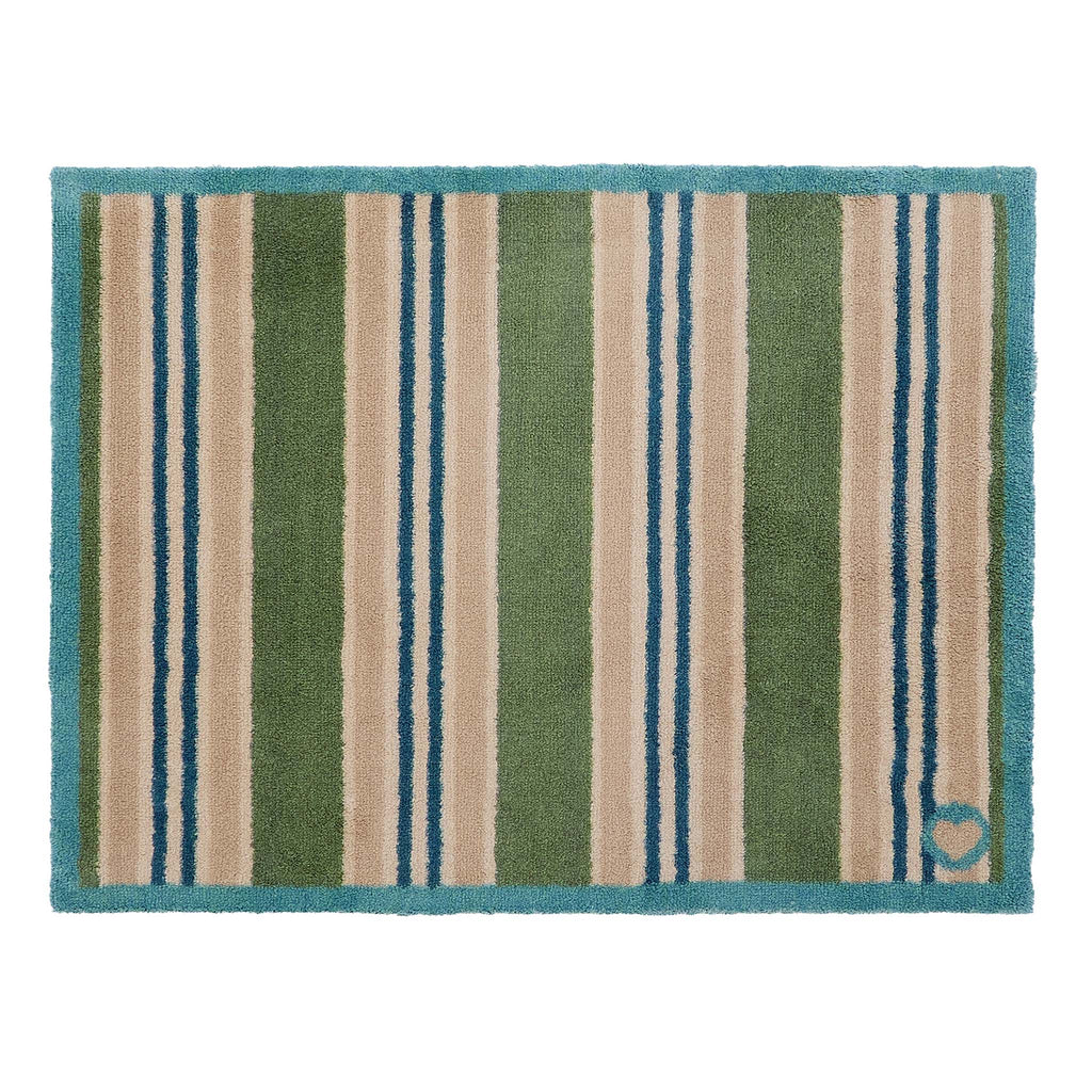 Timeless Stripe Green Doormat- 100% recycled cotton doormat featuring beige, blue and green striped pattern.