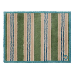 Timeless Stripe Green Doormat- 100% recycled cotton doormat featuring beige, blue and green striped pattern.