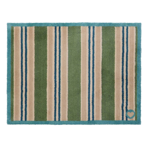Timeless Stripe Green Doormat- 100% recycled cotton doormat featuring beige, blue and green striped pattern.