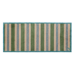 Timeless Stripe Green Runner- a 100% recycled cotton runner featuring beige, blue and green stripes.