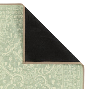 Close-up of Topiary View Thyme Eco-Washable with a traditional style pattern showing the rubber backing.