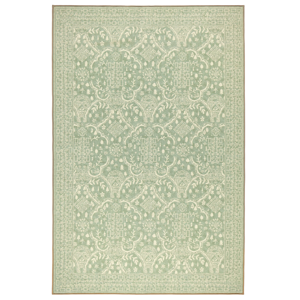 Topiary View Thyme Eco-Washable Rug with a traditional style pattern. 