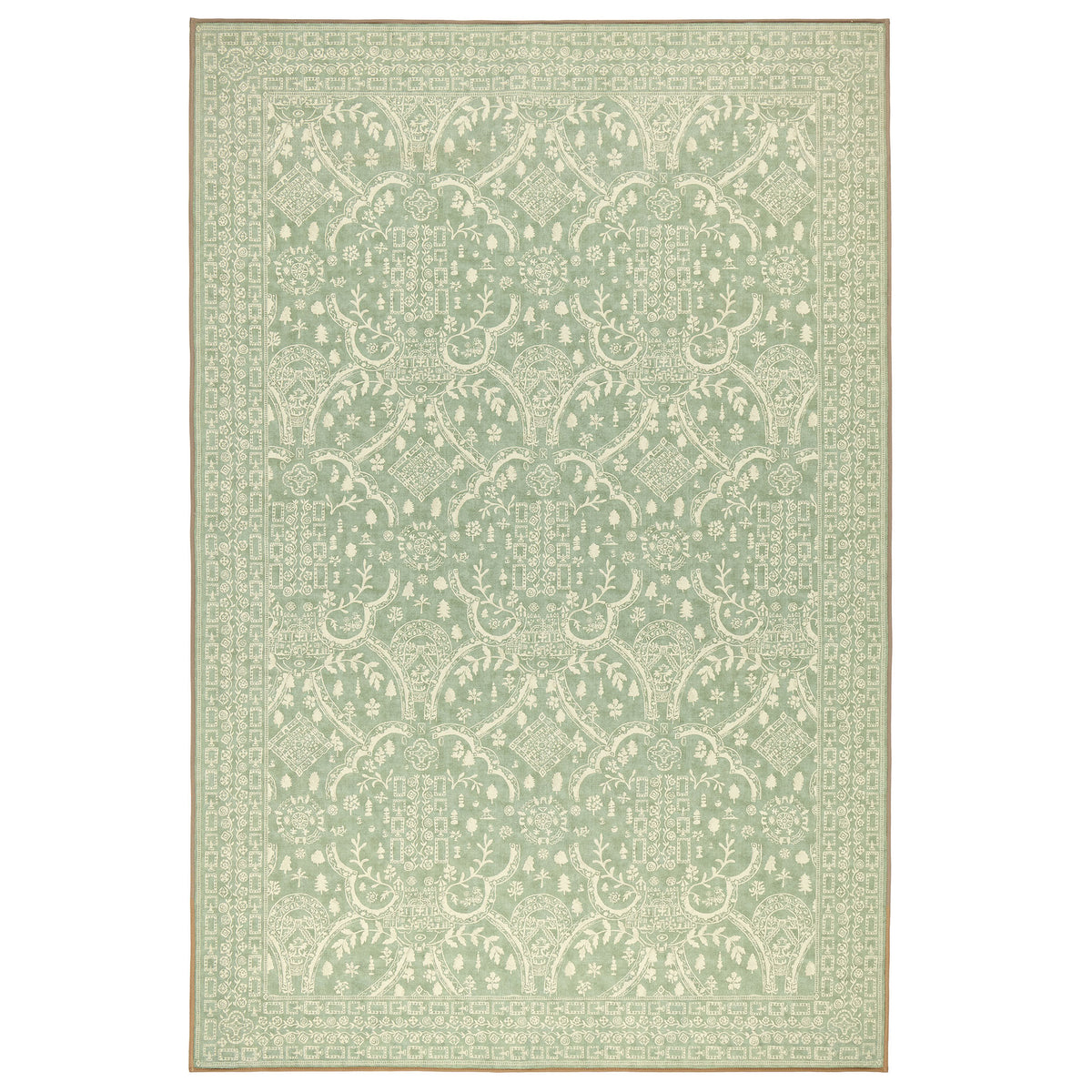 Topiary View Thyme Eco-Washable Rug with a traditional style pattern. 