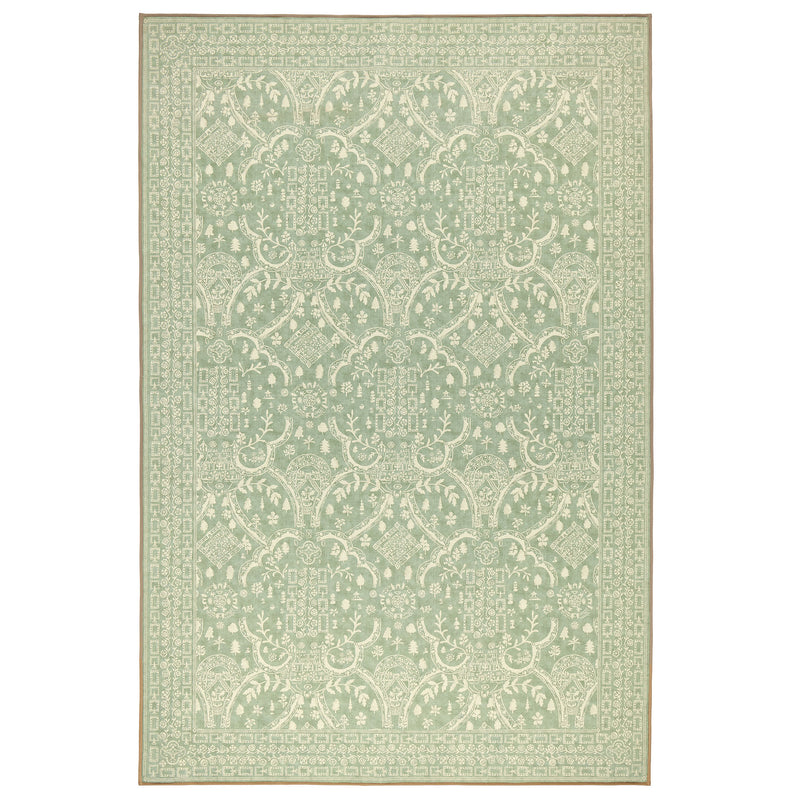 Topiary View Thyme Eco-Washable Rug with a traditional style pattern. 