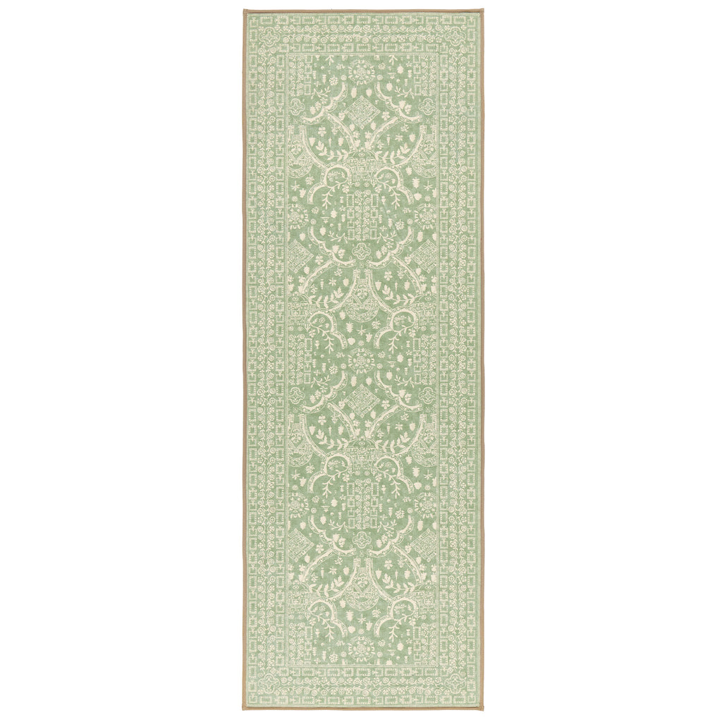 Topiary View Thyme Eco-Washable Runner with a heritage style pattern in green. 