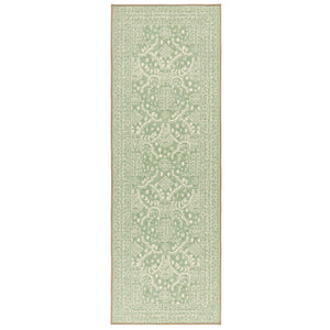 Topiary View Thyme Eco-Washable Runner with a heritage style pattern in green. 