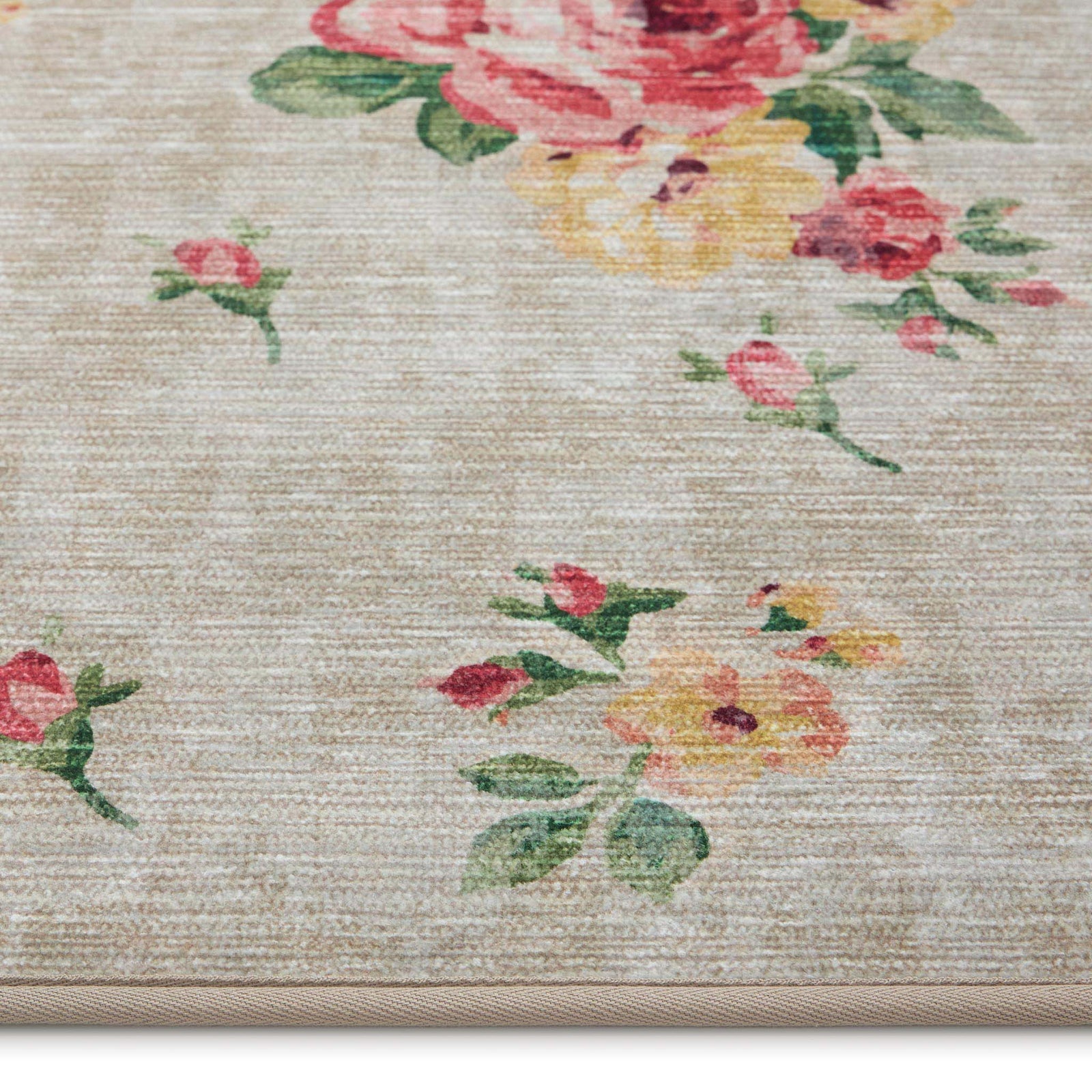 Vintage Rose Natural Eco-Washable Rug with pink and yellow roses.
