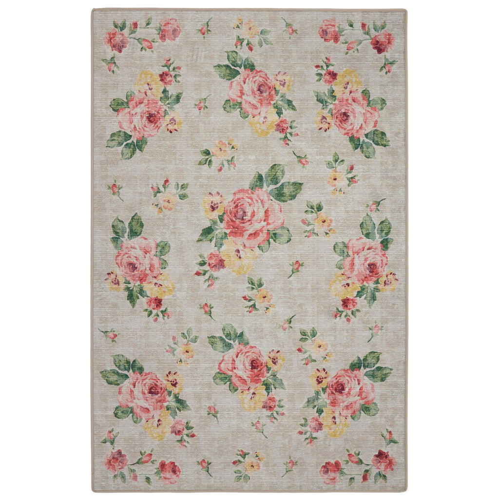 Large One Rose Rug Vintage Rose Natural Eco-Washable Rug | Non-Slip Floral Rug | Hug Rug