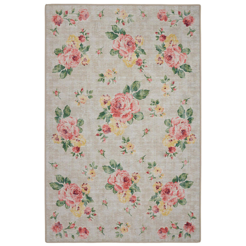 Vintage Rose Natural Eco-Washable Rug with pink and yellow roses.