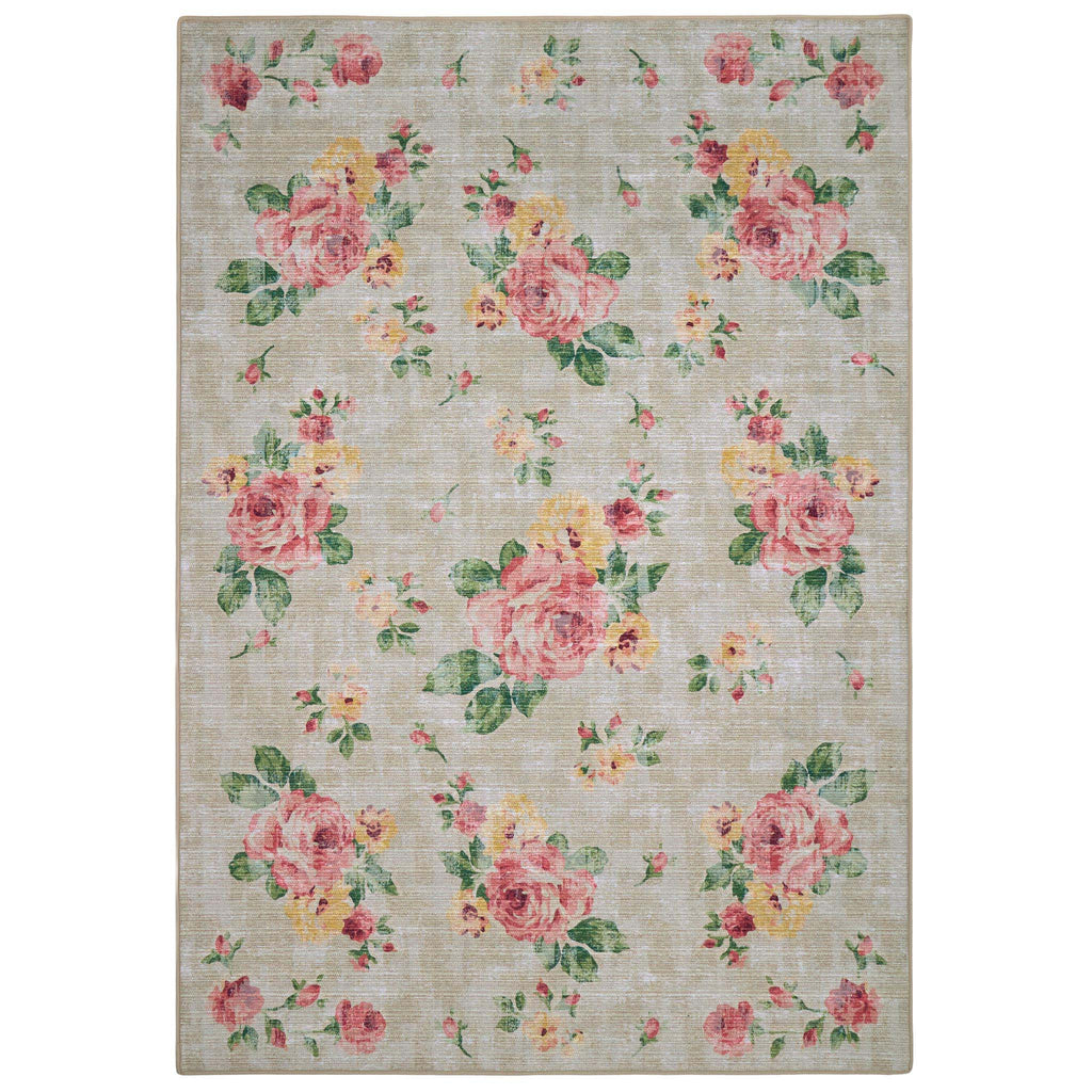 Rose Rug Rug Collection Vintage Rose Natural Eco-Washable Rug | Non-Slip Floral Rug | Hug Rug