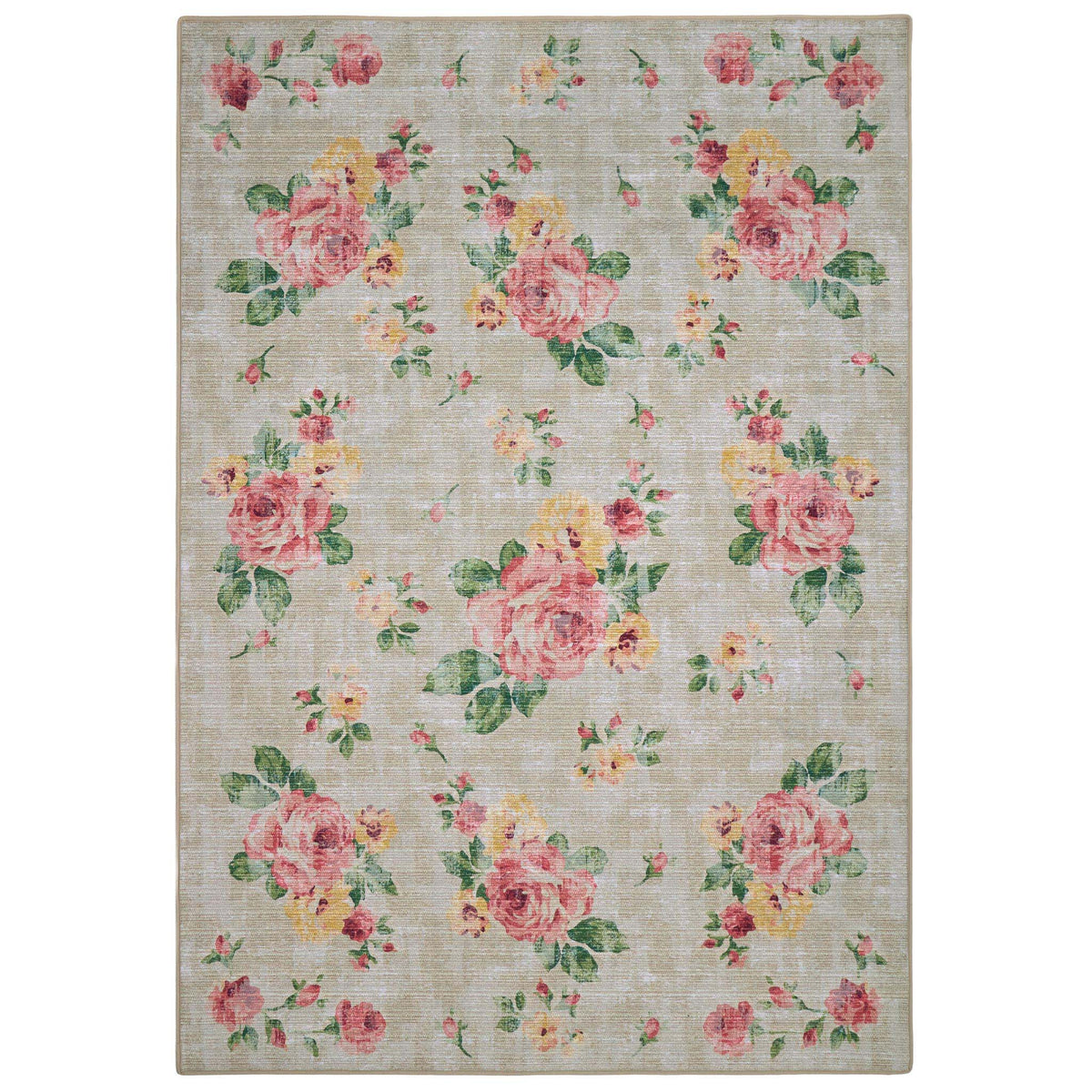 Rust Rose Rug Vintage Rose Natural Eco-Washable Rug | Non-Slip Floral Rug | Hug Rug
