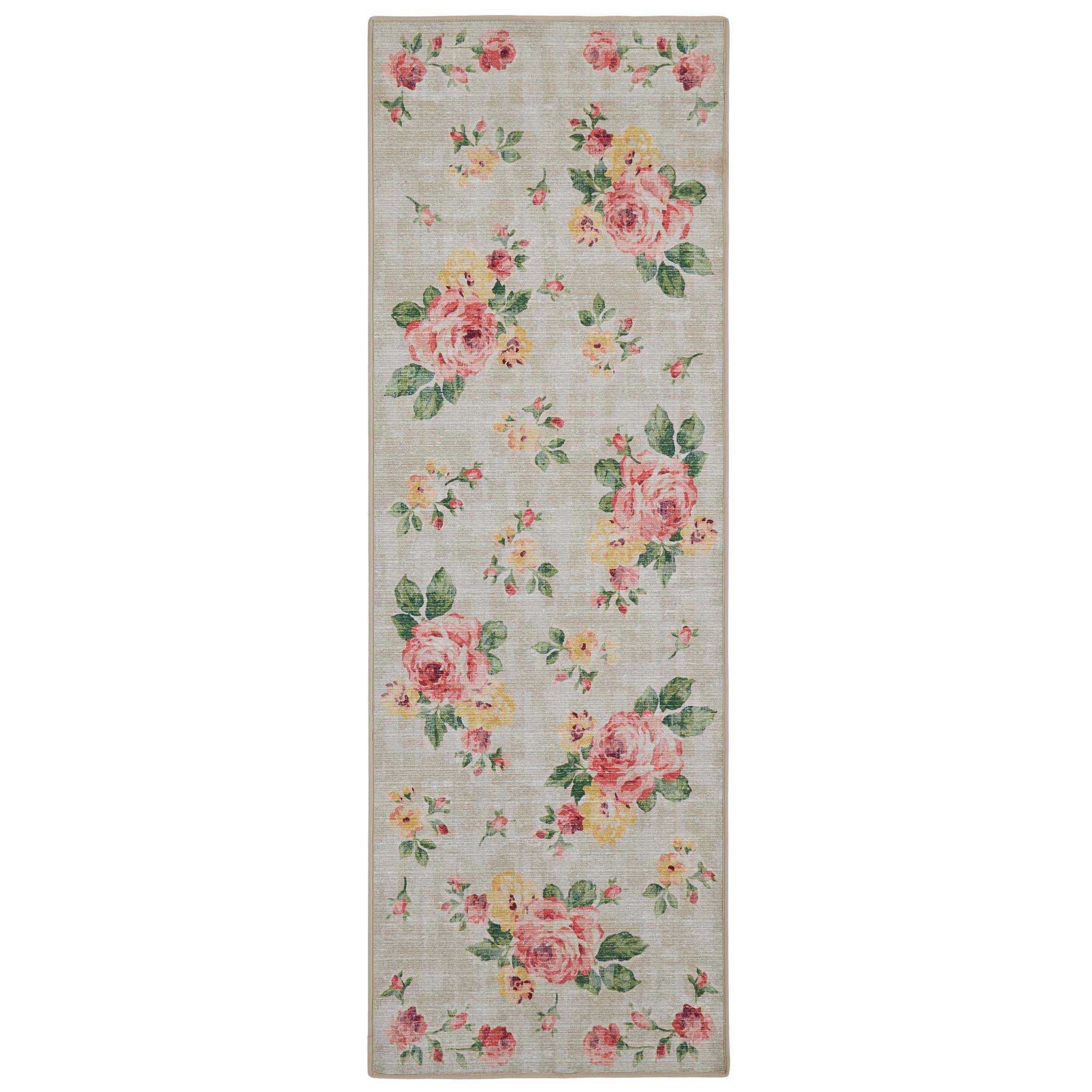 Vintage Rose Natural Runner- made from recycled materials featuring a tradtional rose pattern.