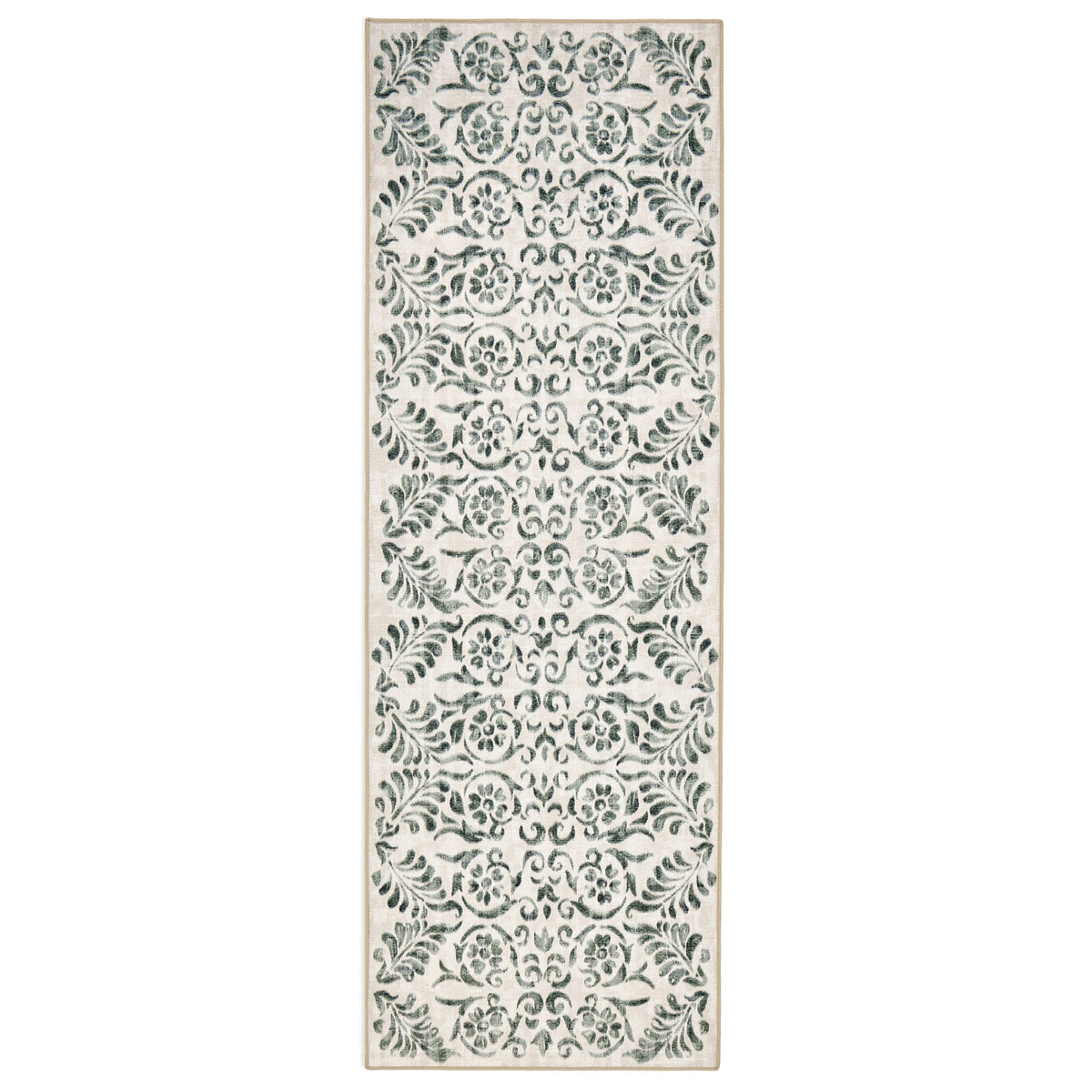 Scroll Design Rugs Vintage Scroll Green Eco-Washable Rug Runner - Hug Rug