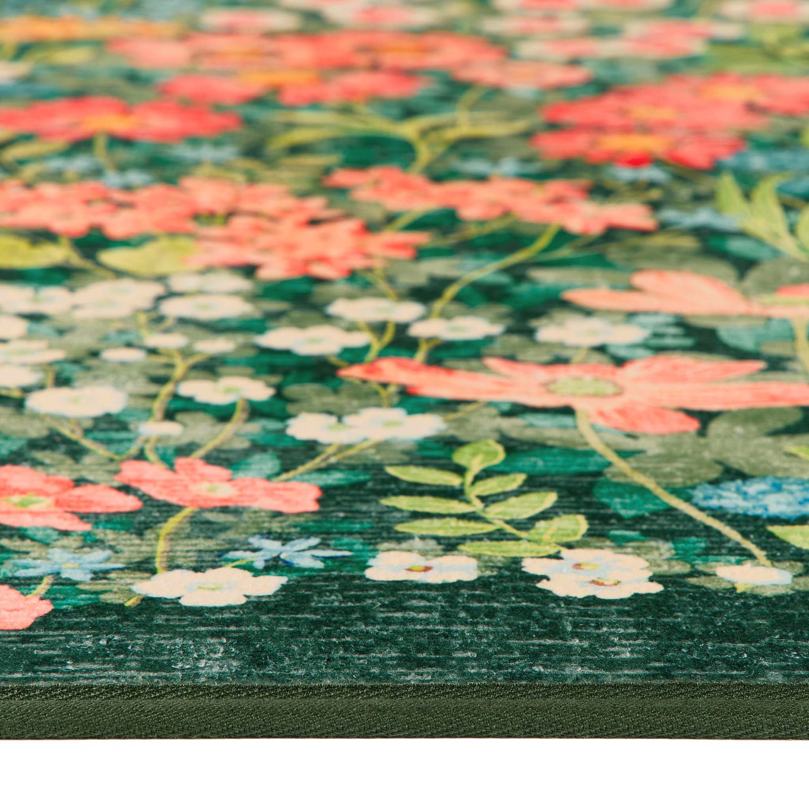 Close-up of Wallflower Emerald Eco-Washable Runner in Green showing pile height.