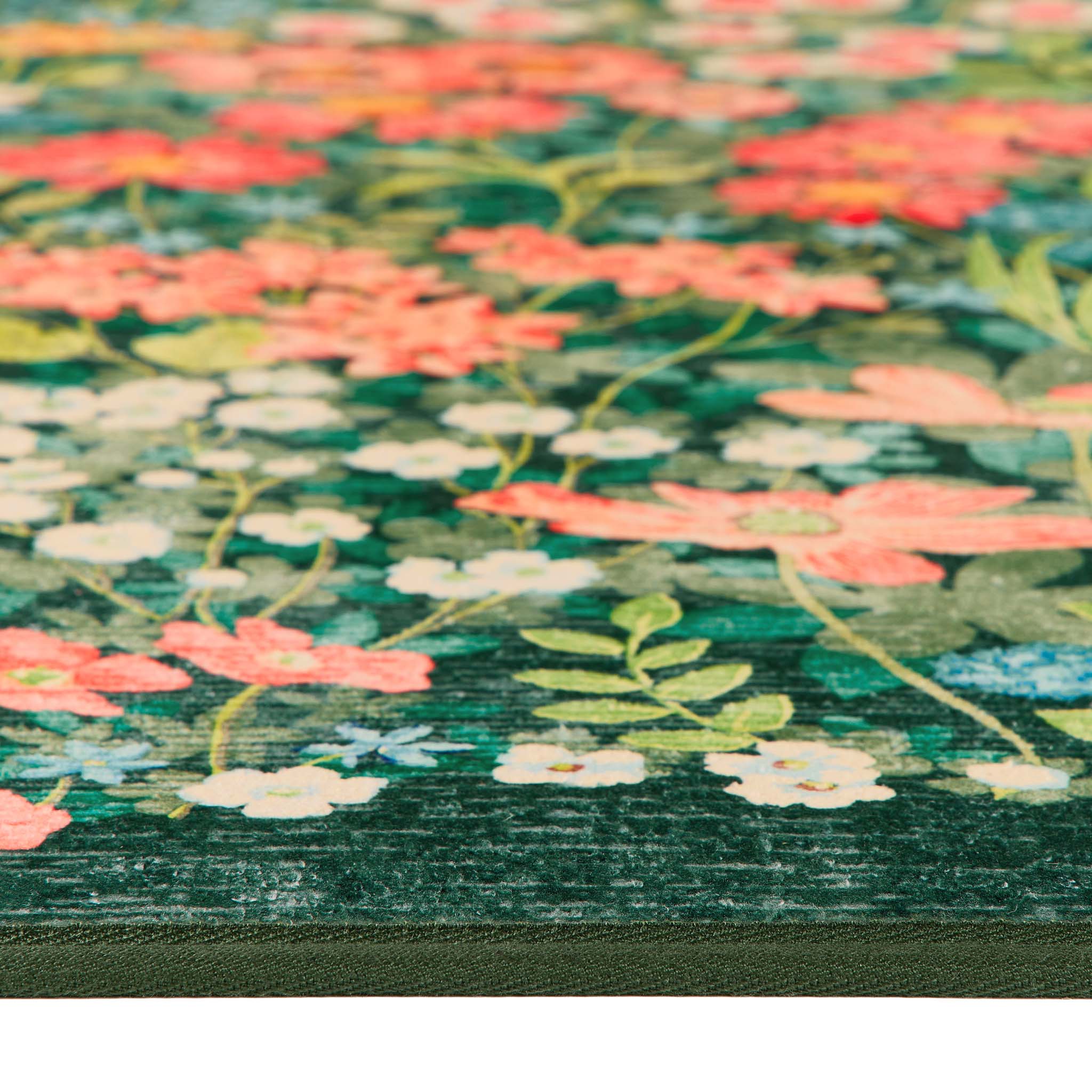Close-up of Wallflower Emerald Eco-Washable Runner in Green showing pile height.