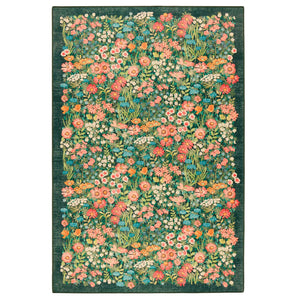 Wallflower Emerald Eco-Washable Runner in Green with a floral design.