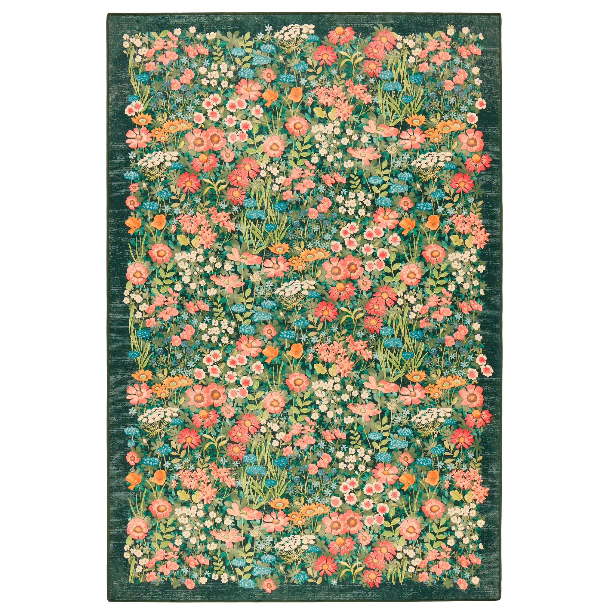 Wallflower Emerald Eco-Washable Runner in Green with a floral design.