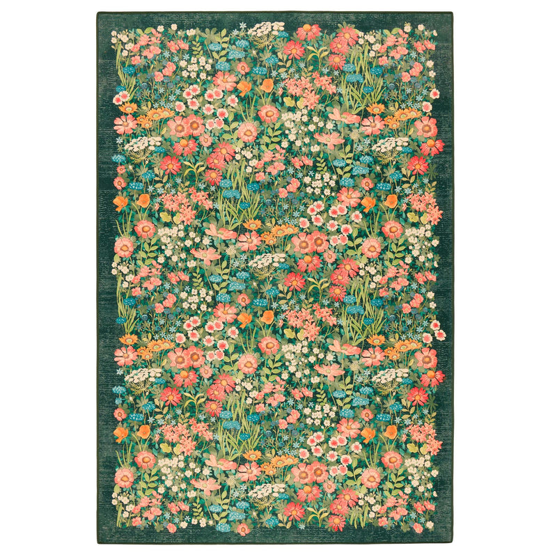 Wallflower Emerald Eco-Washable Runner in Green with a floral design.