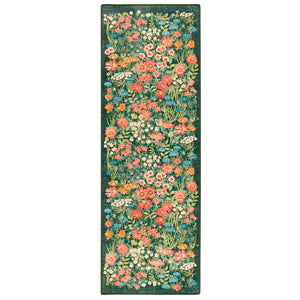 Wallflower Emerald Eco-Washable Runner in Green with a floral design.