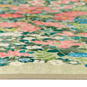 Close-up of Wallflower Sage Eco-Washbale Rug in Green showing the pile height.
