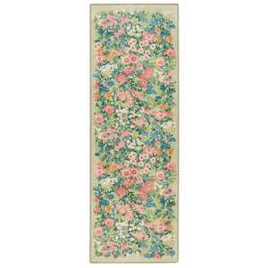 Wallflower Sage Eco-Washable Runner in Green with a floral design.