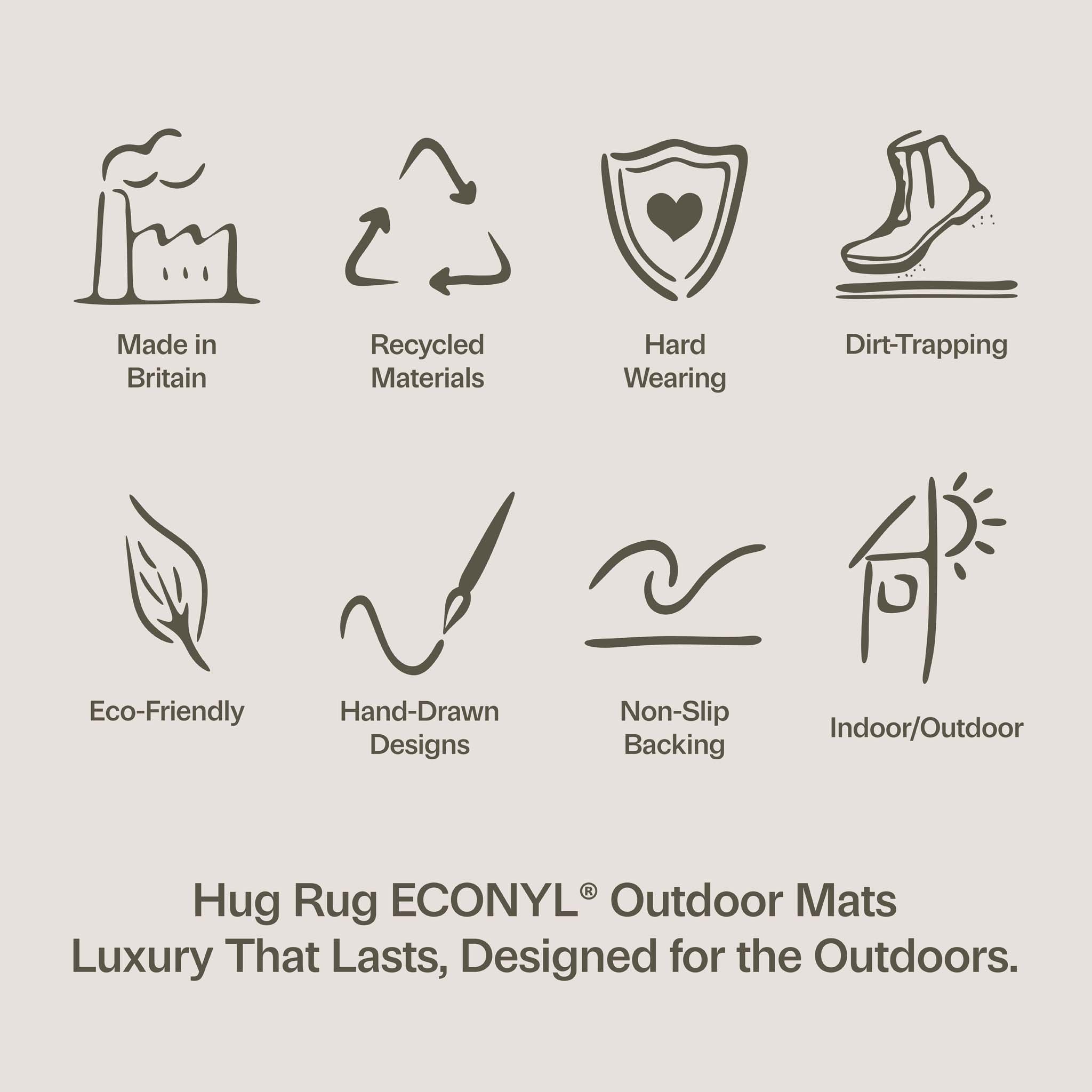 Hug Rug Outdoor Econyl Benefit Icons.