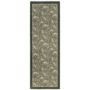 Whimsical Woodland Eco-Washable Runner – a green eco-washable runner featuring white woodland animals and white florals.
