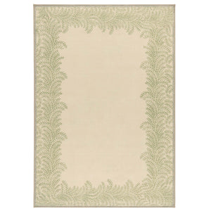Whispering Fern Parchment Eco-Washable Rug with a fern leaf border design.