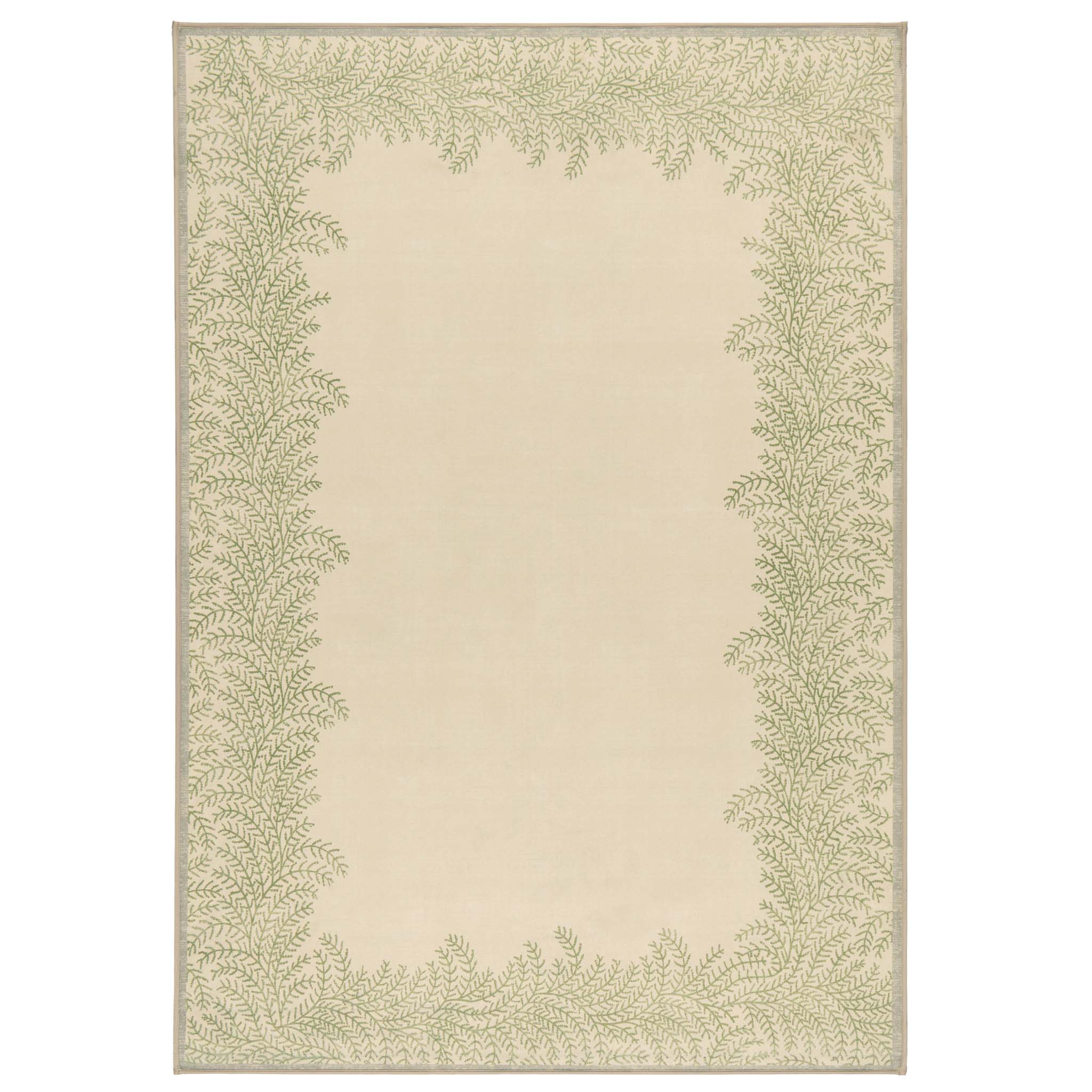 Whispering Fern Parchment Eco-Washable Rug with a fern leaf border design.