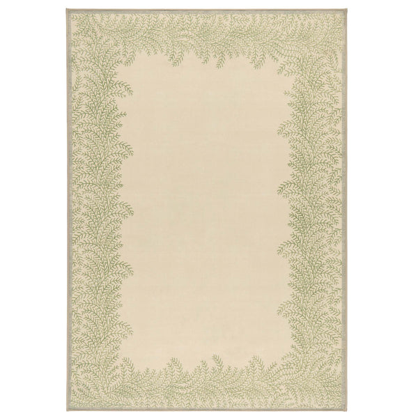 Whispering Fern Parchment Eco-Washable Rug with a fern leaf border design.