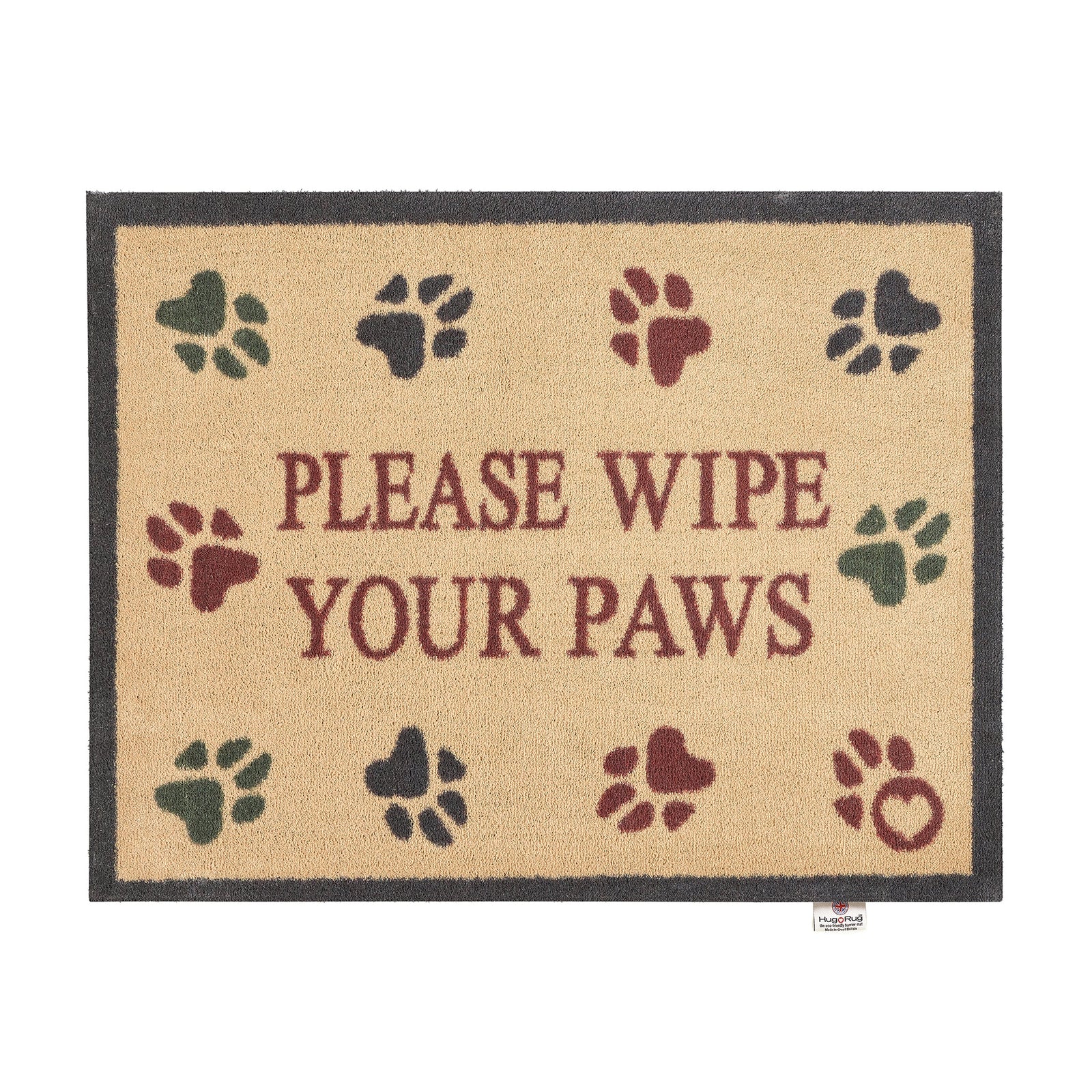 Wipe Your Paws Beige Washable Doormat made from 100% recycled cotton, featuring a paw print pattern. 