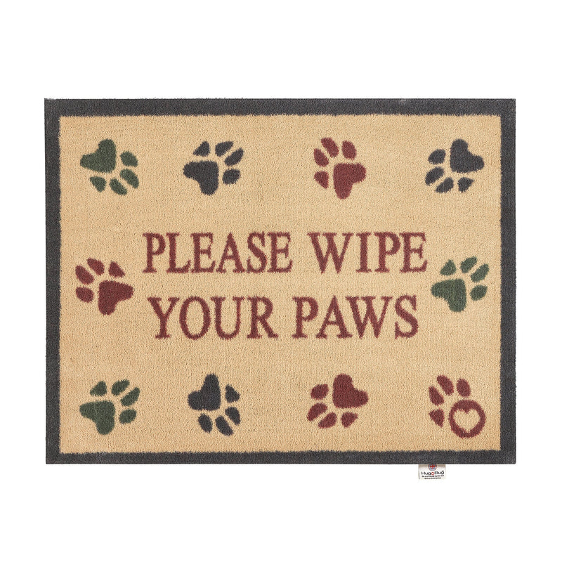 Wipe Your Paws Beige Washable Doormat made from 100% recycled cotton, featuring a paw print pattern. 