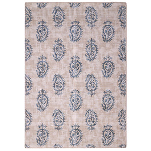 Woodblock Paisley Blue Eco-Washable Rug- 100% recycled content rug featuring a blue paisley pattern.