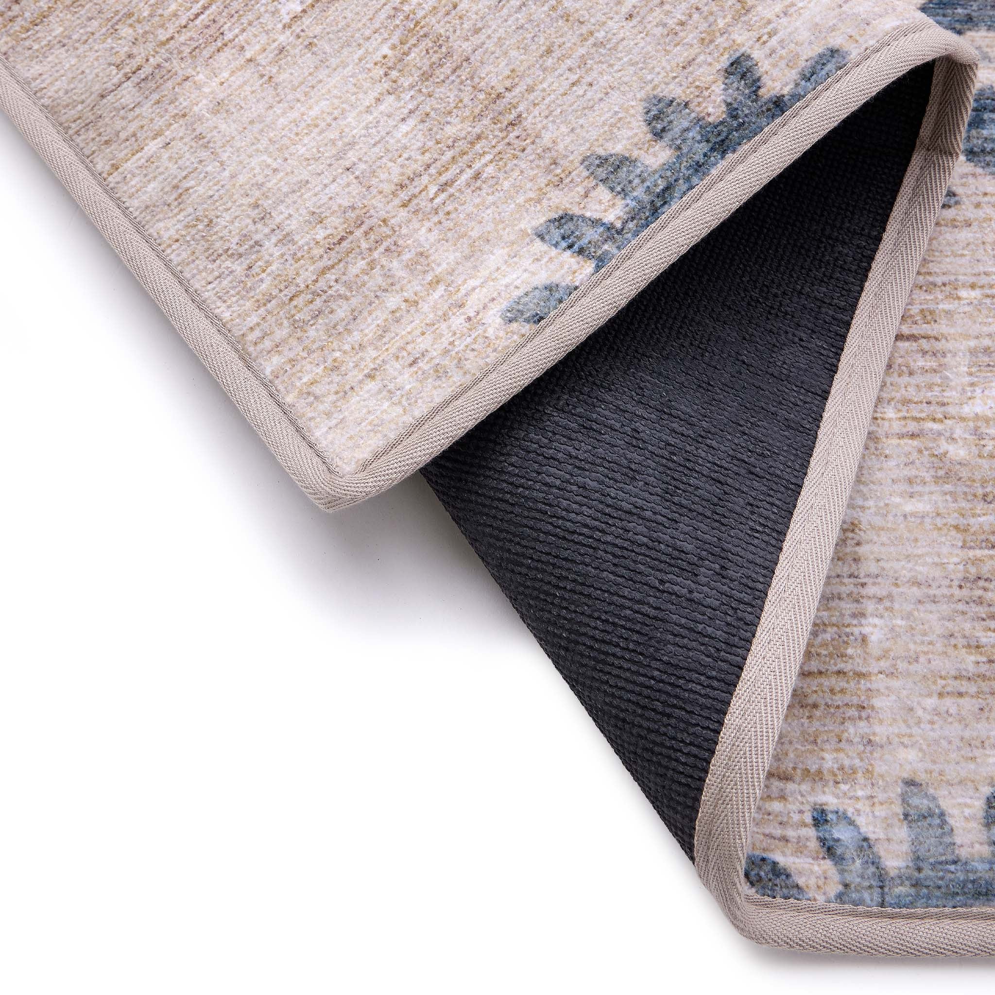Woodblock Paisley Blue Eco-Washable Rug- 100% recycled content rug featuring a blue paisley pattern.