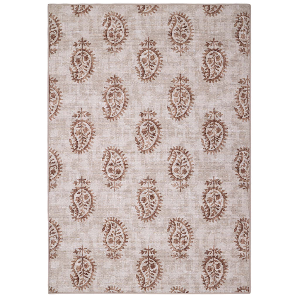 Woodblock Paisley Rust Eco-Washable Rug- 100% recycled content runner featuring a rust paisley pattern.