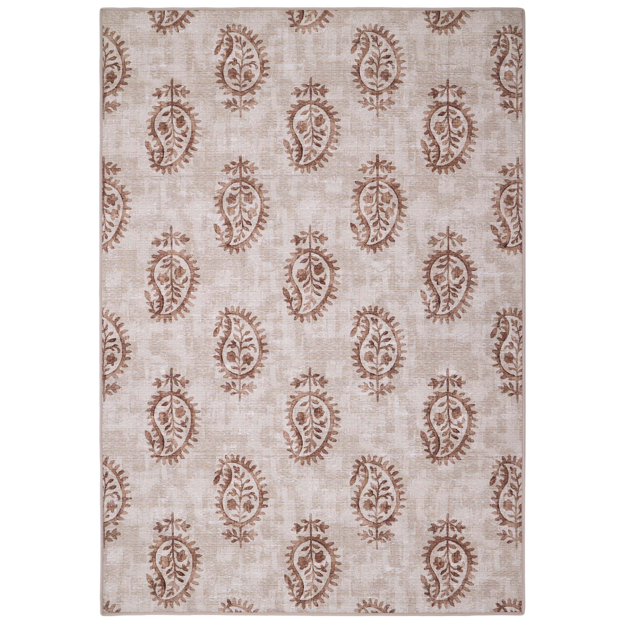 Woodblock Paisley Rust Eco-Washable Rug- 100% recycled content runner featuring a rust paisley pattern.