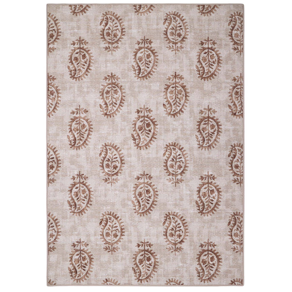 Woodblock Paisley Rust Eco-Washable Rug- 100% recycled content runner featuring a rust paisley pattern.