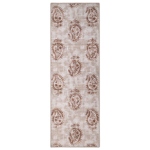 Woodblock Paisley Rust Eco-Washable Rug Runner- 100% recycled content runner featuring a rust paisley pattern.