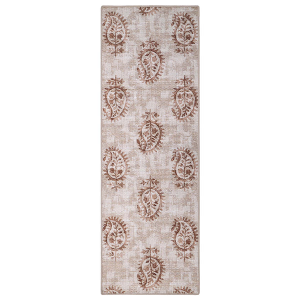 Woodblock Paisley Rust Eco-Washable Rug Runner- 100% recycled content runner featuring a rust paisley pattern.